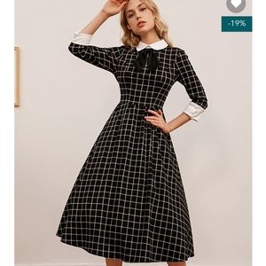 Zapaka Vintage Plaid Midi Swing Dress New